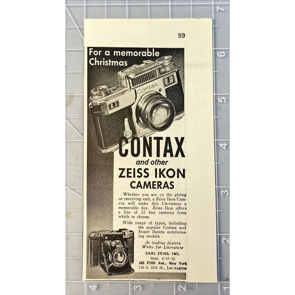 Carl Zeiss "Contax and Other Zeiss IKON Cameras for Xmas" Vintage Print Ad 1938 - Picture 2 of 3